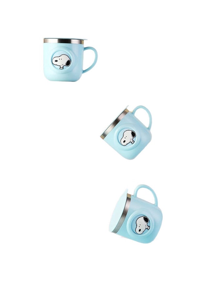 Snoopy كوب حليب للأطفال من سنوبي، كوب شرب منزلي للأطفال، كوب تدريب بمقبض واحد مقاوم للسقوط من الفولاذ المقاوم للصدأ 316، كوب بفوهة صغيرة، 260 مل، أزرق، 6024 - Image 1