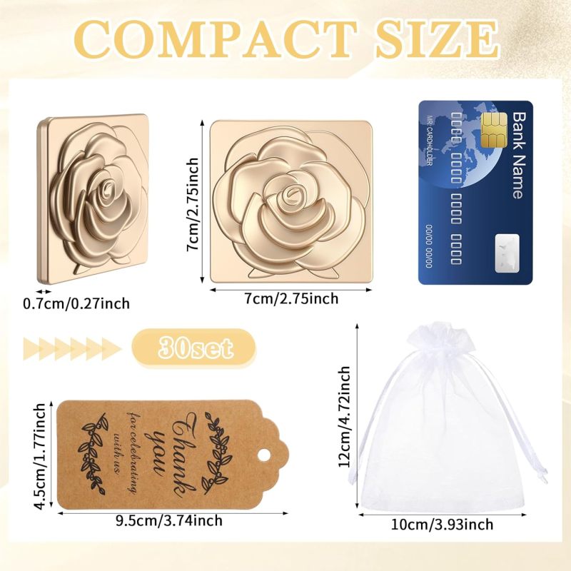 Compact Mirror Set:  Golden Portable Design - Exquisite Texture With Satchel And Tag For Wedding Bridal Shower Quinceañera Party Favors - Image 2