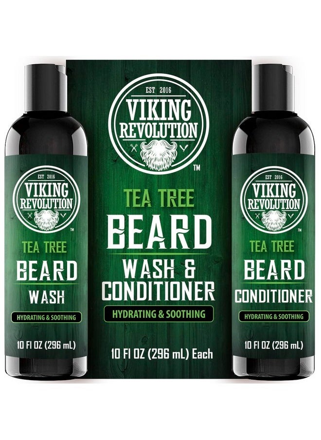 Viking Revolution Tea Tree Oil Beard Wash And Beard Conditioner For Men - Natural Beard Softener Set With Argan Oil, Vitamin E And Ginseng - Tea Tree Beard Shampoo And Conditioner Set (10 Oz)  - Image 1