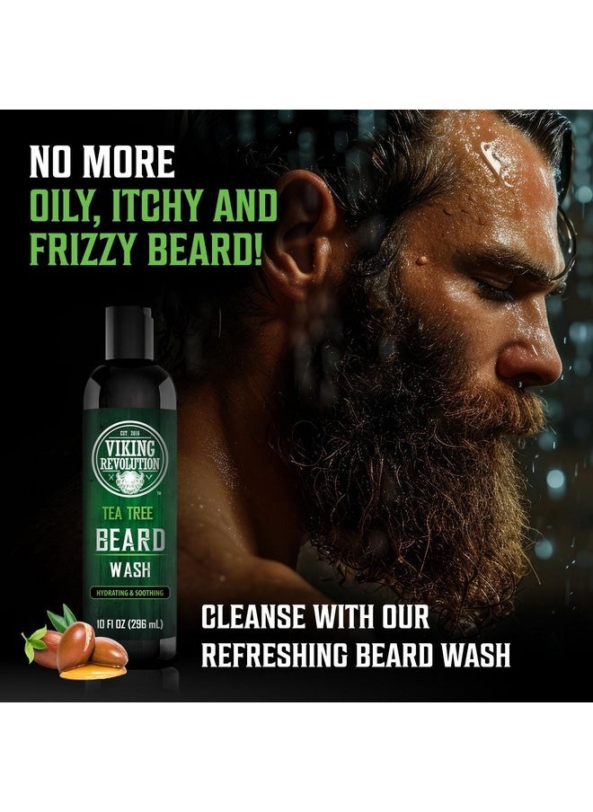 Viking Revolution Tea Tree Oil Beard Wash And Beard Conditioner For Men - Natural Beard Softener Set With Argan Oil, Vitamin E And Ginseng - Tea Tree Beard Shampoo And Conditioner Set (10 Oz)  - Image 3