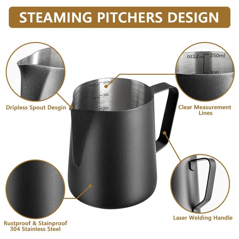 NewGF Frothing Milk Pitcher, 12 oz/350 ml Stainless Steel Frothing Milk Jug with Latte Art Pen,with Internal Measurements, for Cappuccino, Espresso and More - Image 4