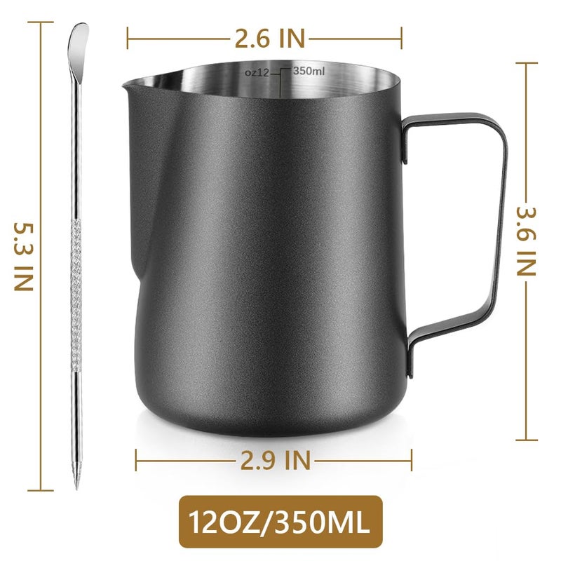 NewGF Frothing Milk Pitcher, 12 oz/350 ml Stainless Steel Frothing Milk Jug with Latte Art Pen,with Internal Measurements, for Cappuccino, Espresso and More - Image 3