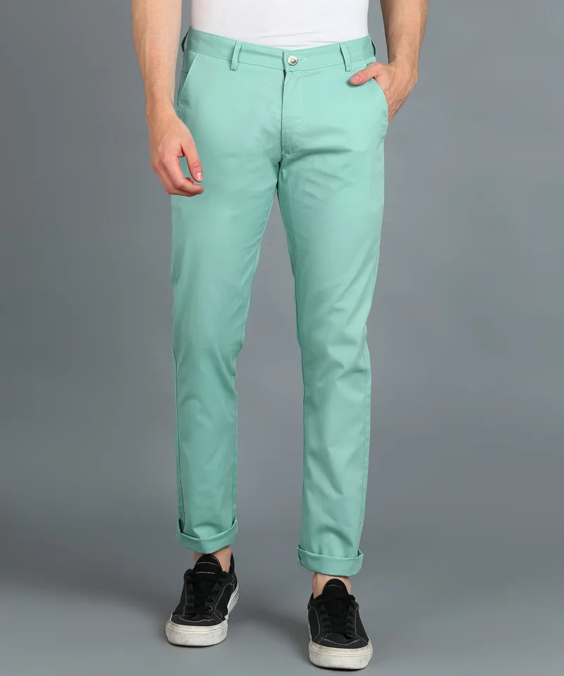 Urbano Fashion Men's Green Cotton Slim Fit Casual Chinos Trousers