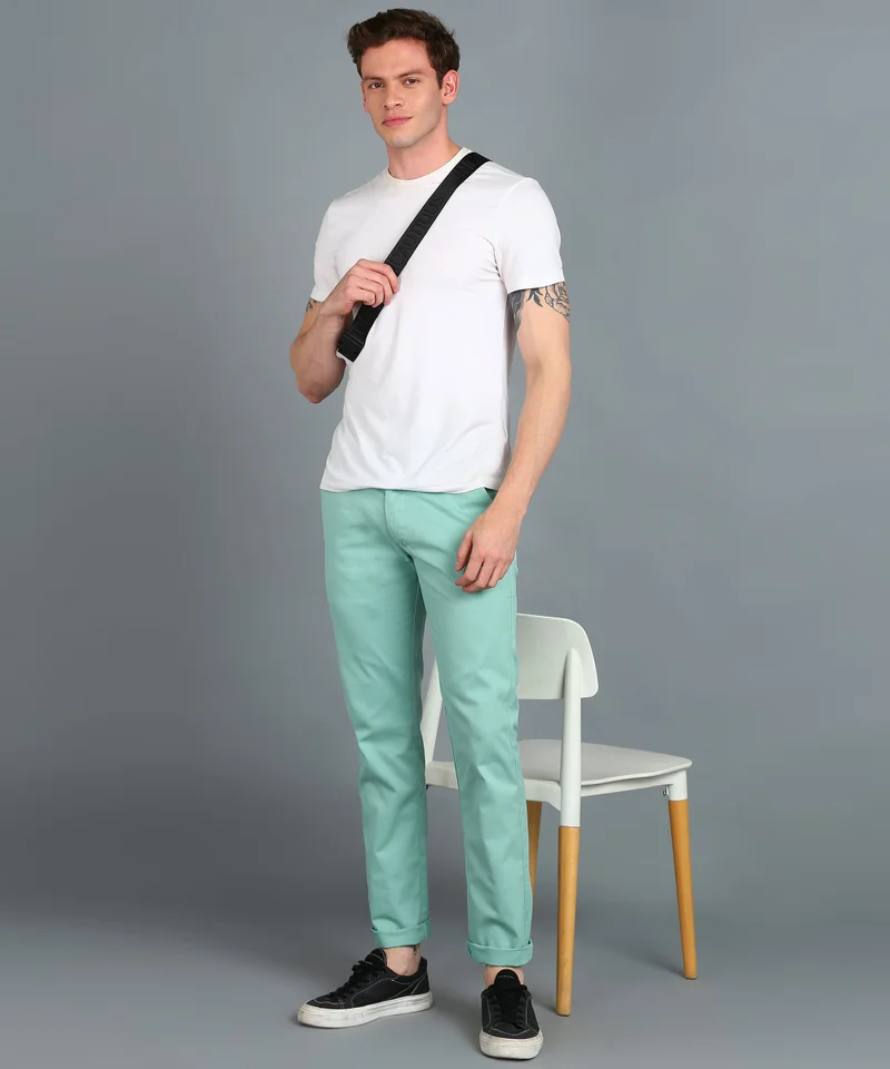 Urbano Fashion  Urbano Fashion Men's Green Cotton Slim Fit Casual Chinos Trousers for Men | Best Price UAE