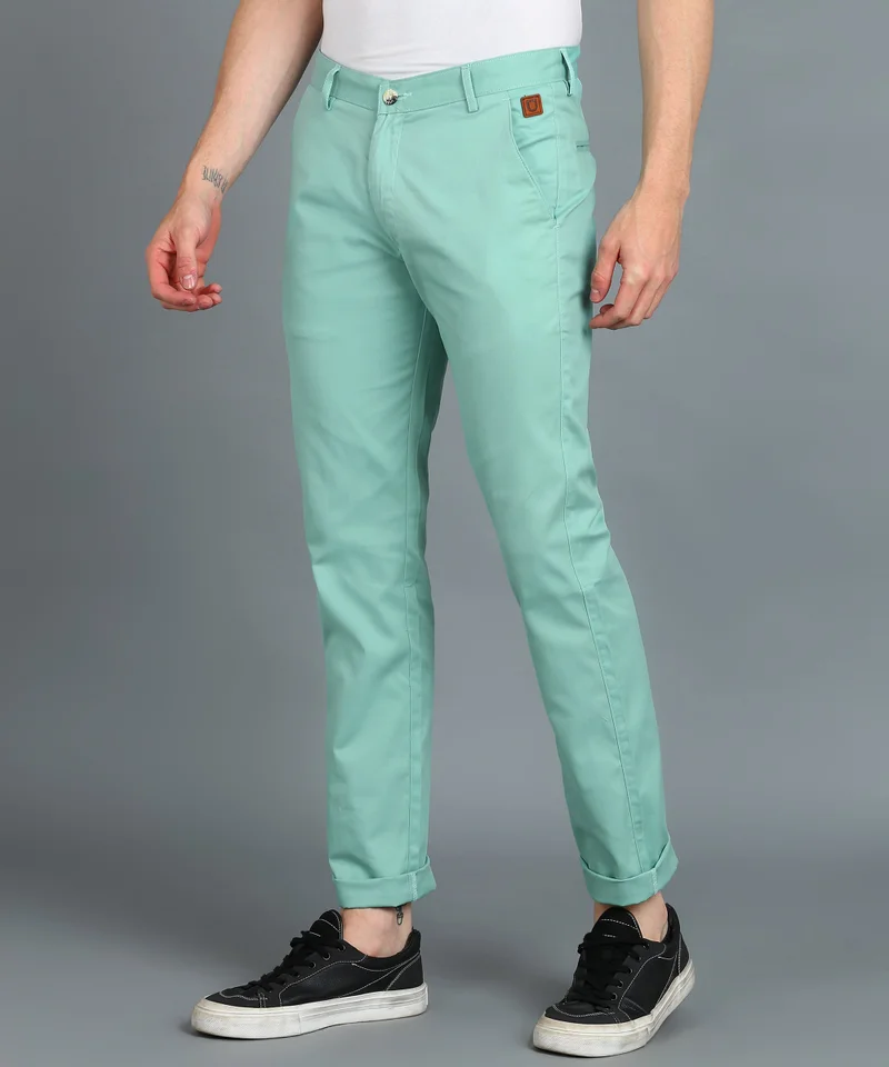 Urbano Fashion Urbano Fashion Men's Green Cotton Slim Fit Casual Chinos Trousers