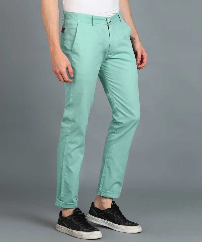 Urbano Fashion  Urbano Fashion Men's Green Cotton Slim Fit Casual Chinos Trousers for Men | Best Price UAE