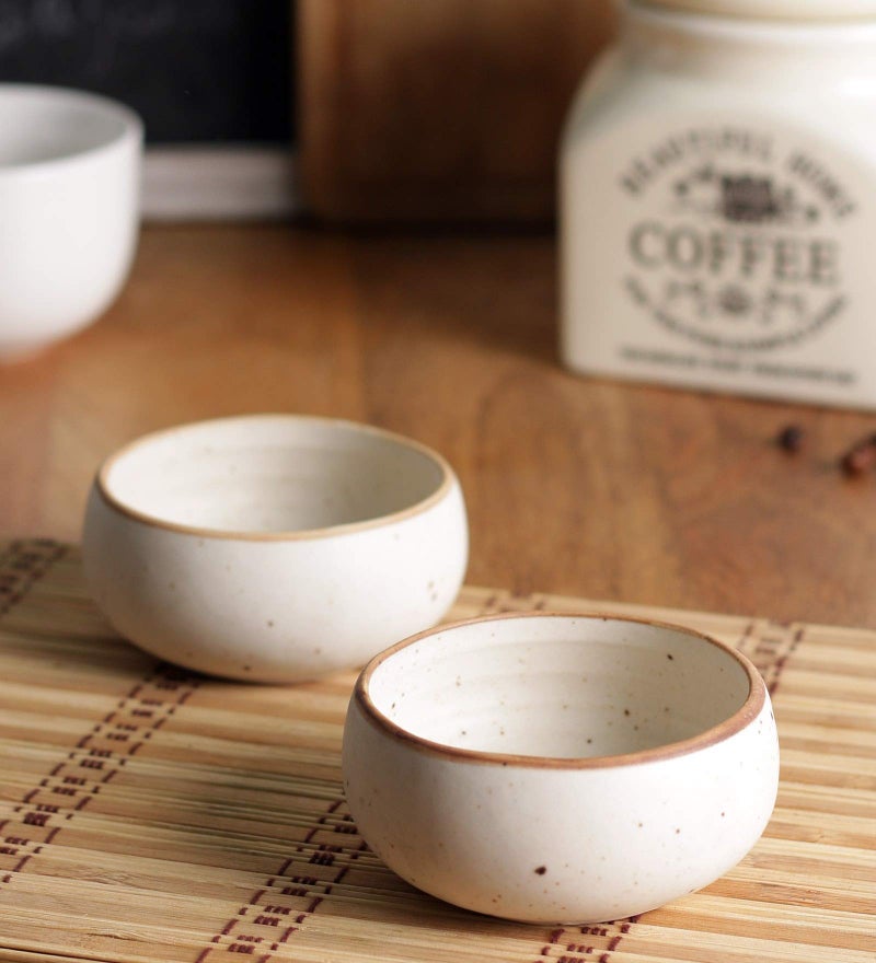miah decor Miah Décor Ceramic Mini Dip Bowl for Serving Chutney Salsa Pickle, Sauce Handcrafted Rustic Biege Dip Bowls with a Terracotta Rim-160 ml - Image 3