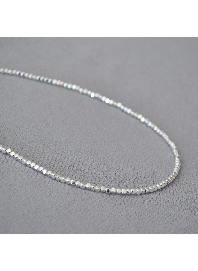 NIBEMINENT - And Korean-style Niche Shiny Silver Chamfered Square Beads Broken Fashionable Simple Elegant Short Thin Necklace Collarbone Chain For Women - Image 1