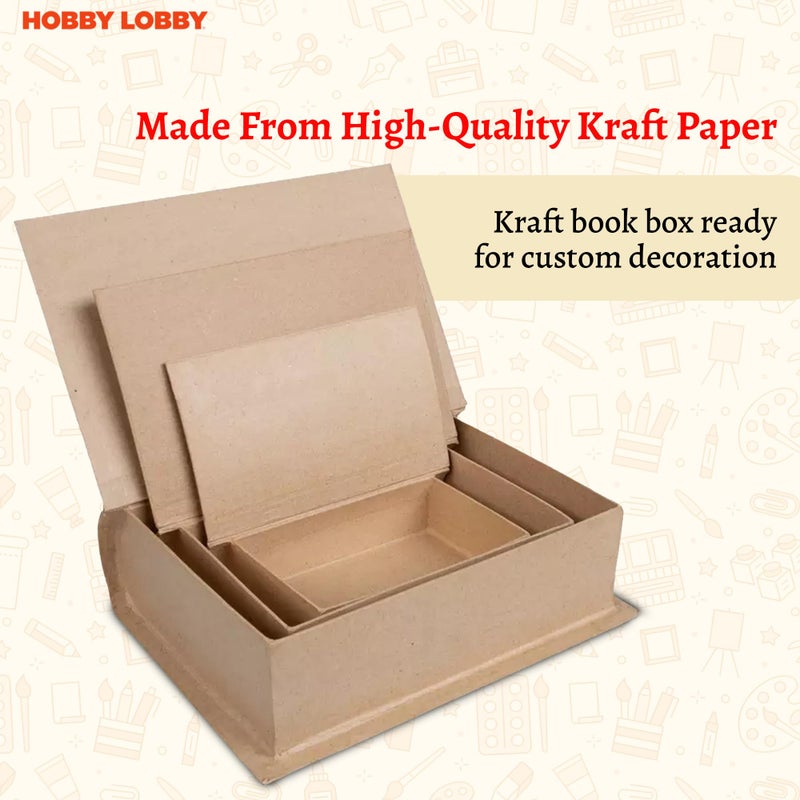 Hobby Lobby صندوق كتب من ورق ماشي مستطيل من هوبي لوبي (مجموعة من 3) - صناديق كتب مزيفة بسيطة لتزيين DIY - صندوق تخزين للحرف اليدوية - صندوق تخزين متين مزيف - كتب زخرفية لتزيين الرفوف والمزيد - Image 3