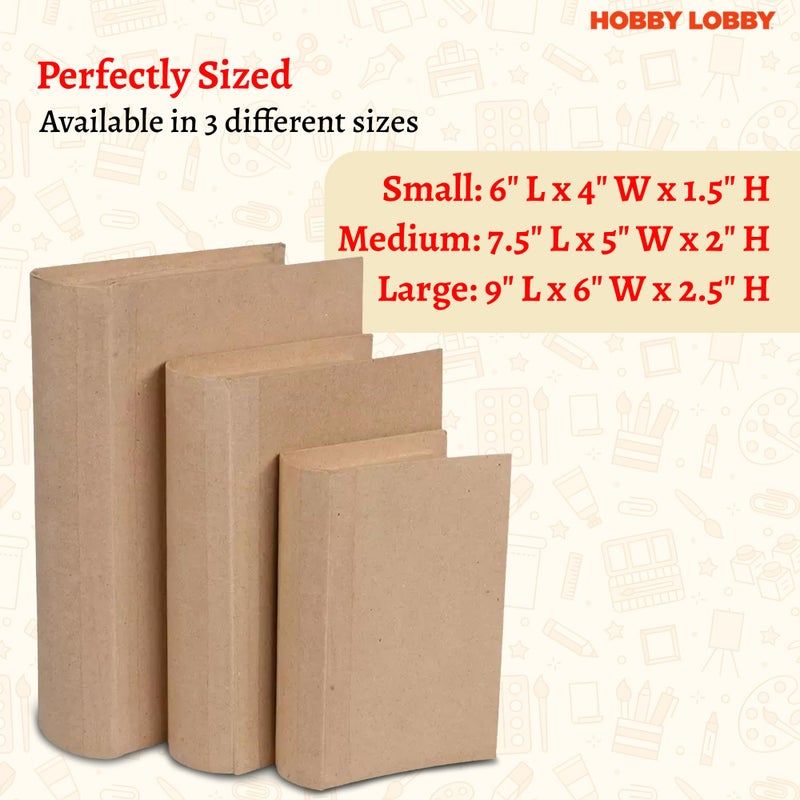 Hobby Lobby صندوق كتب من ورق ماشي مستطيل من هوبي لوبي (مجموعة من 3) - صناديق كتب مزيفة بسيطة لتزيين DIY - صندوق تخزين للحرف اليدوية - صندوق تخزين متين مزيف - كتب زخرفية لتزيين الرفوف والمزيد - Image 5