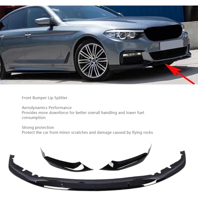 Asixxsix Front Bumper Lip Splitter Protector Replacement for 5 Series G30 G31 M Sport 540i M550i 2017-2020, Lower Valance Chin Lip Spoiler Splitter Protector Body Kit, Gloss Black - Image 2