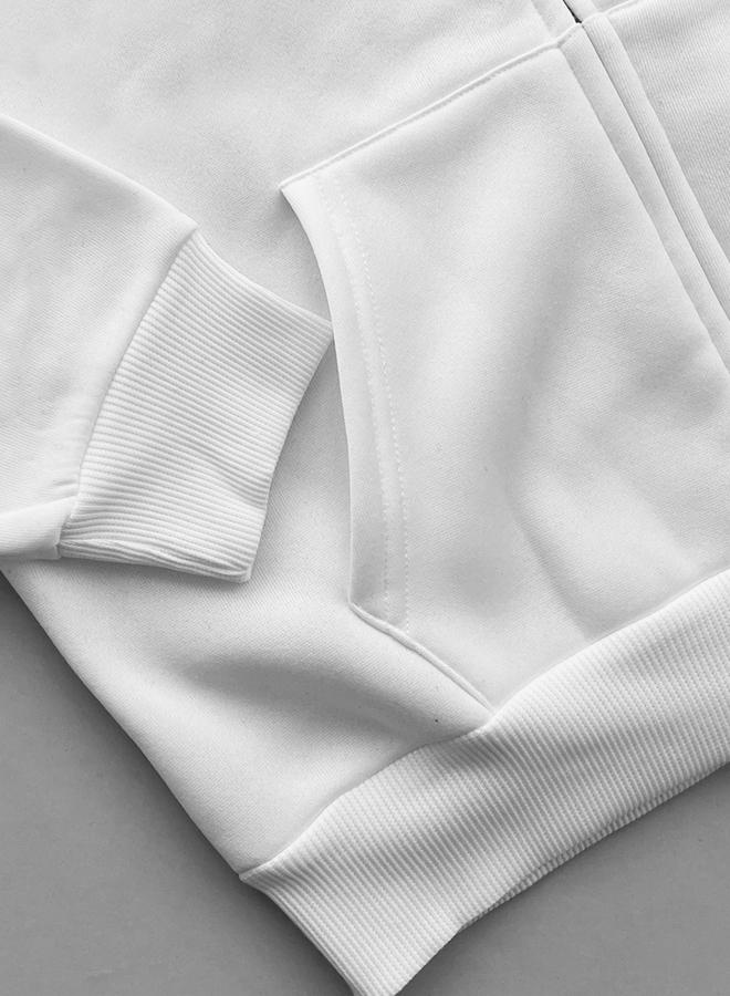 Take Two White Graphic Patch Detail Hooded Jacket - Image 5