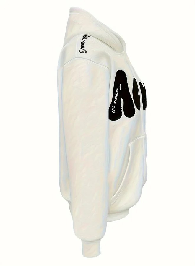 Take Two Take Two White Graphic Patch Detail Hooded Jacket