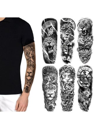 Fake Lion Sleeve Tattoo Stickers, 6-Sheet Full Arm Lion Tiger Wolf Animal Temporary Tattoos Sleeves for Adult Kids Women Makeup - pzsku/Z8AD2ECC2DD3D904EEB9AZ/45/_/1681629099/2990bcb4-67fa-4101-87dc-b3d7fea5be5b