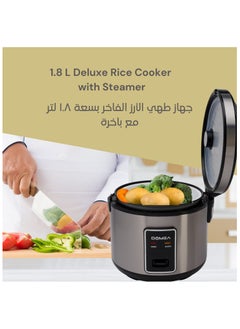 DOMEA Electric Rice Cooker, 1.8 Litre Capacity, Non-Stick Removable Pot & Steamer Basket, Keep Warm Function, For Cooking Rice, Vegetables, Soups, Stew, Porridge, Stainless Steel, 700W Power  - Image 3