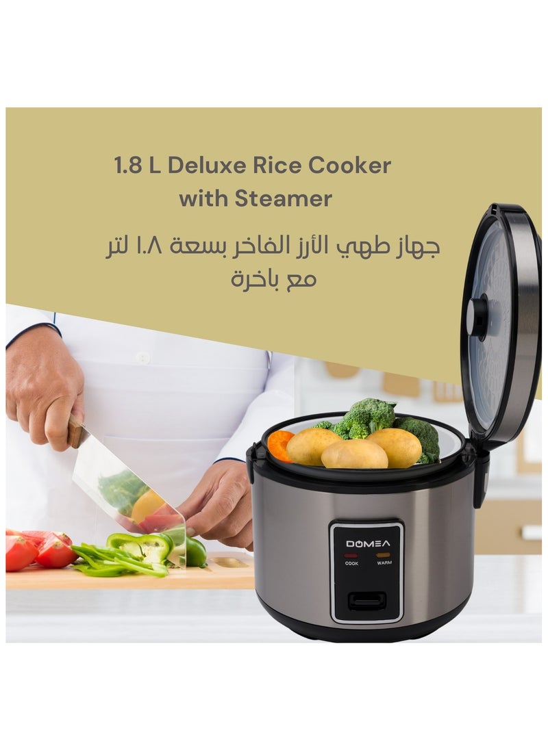 دوميا طباخ أرز كهربائي 2 في 1، سعة 1.8 لتر، وعاء طبخ غير لاصق مع سلة بخار الطعام، وظائف إضاءة دافئة/طهي، 700 واط  - Image 3