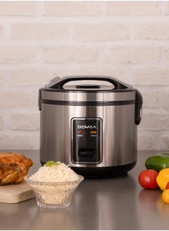 DOMEA Electric Rice Cooker, 1.8 Litre Capacity, Non-Stick Removable Pot & Steamer Basket, Keep Warm Function, For Cooking Rice, Vegetables, Soups, Stew, Porridge, Stainless Steel, 700W Power  - Image 1