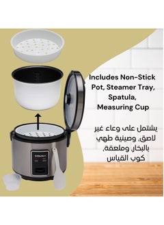 DOMEA Electric Rice Cooker, 1.8 Litre Capacity, Non-Stick Removable Pot & Steamer Basket, Keep Warm Function, For Cooking Rice, Vegetables, Soups, Stew, Porridge, Stainless Steel, 700W Power  - Image 5