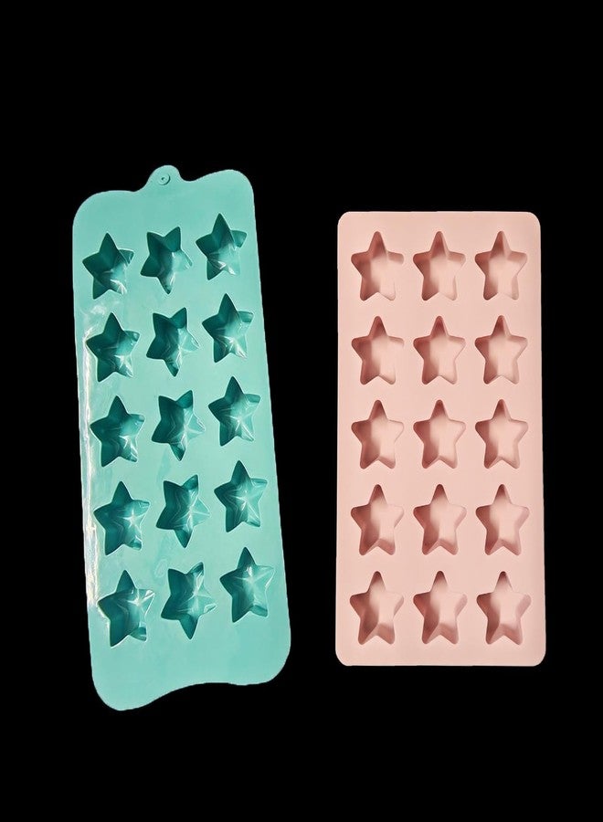 Fuehbur Star-Shaped Silicone Molds 2PCS in Different Size, Fuehbur 15-Cavity Bite Size Star Silicone Candy Molds, Pink and Green, for Chocolate, Baking and Dessert Making - Image 1