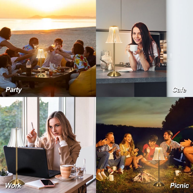 Vintage Crystal Table Lamp Dimmable Bedroom Bedside Lamp Touch Control Cordless Desk Lamp for Bar Restaurant Coffee Shop with 3 Light Colors Type-C Rechargeable - Image 2