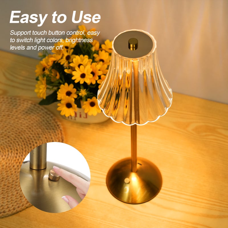 Vintage Crystal Table Lamp Dimmable Bedroom Bedside Lamp Touch Control Cordless Desk Lamp for Bar Restaurant Coffee Shop with 3 Light Colors Type-C Rechargeable - Image 5