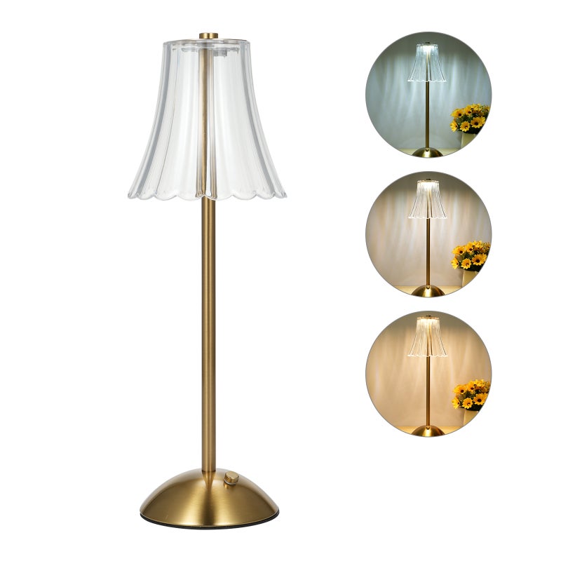 Vintage Crystal Table Lamp Dimmable Bedroom Bedside Lamp Touch Control Cordless Desk Lamp for Bar Restaurant Coffee Shop with 3 Light Colors Type-C Rechargeable - Image 1