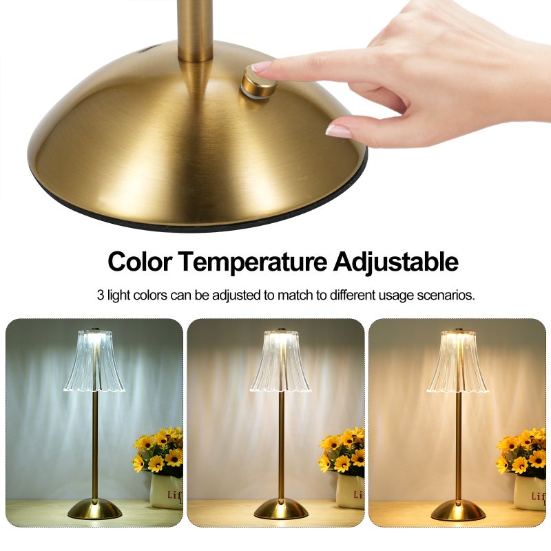 Vintage Crystal Table Lamp Dimmable Bedroom Bedside Lamp Touch Control Cordless Desk Lamp for Bar Restaurant Coffee Shop with 3 Light Colors Type-C Rechargeable - Image 4