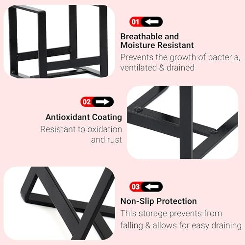 Livzing 2Pcs Plate Stand - Plate Holders - Metal Plate Dish Organizer Drying Rack for Kitchen Cabinet & Countertop - Utensil Storage Stand for Plates, Lids, Cutting Boards, Bowl (Small & Large Black) - Image 3
