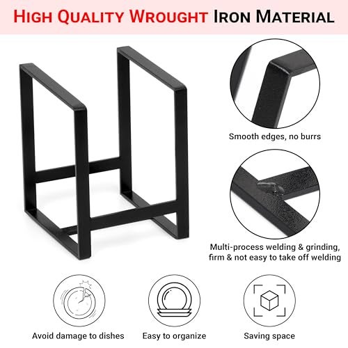 Livzing 2Pcs Plate Stand - Plate Holders - Metal Plate Dish Organizer Drying Rack for Kitchen Cabinet & Countertop - Utensil Storage Stand for Plates, Lids, Cutting Boards, Bowl (Small & Large Black) - Image 4
