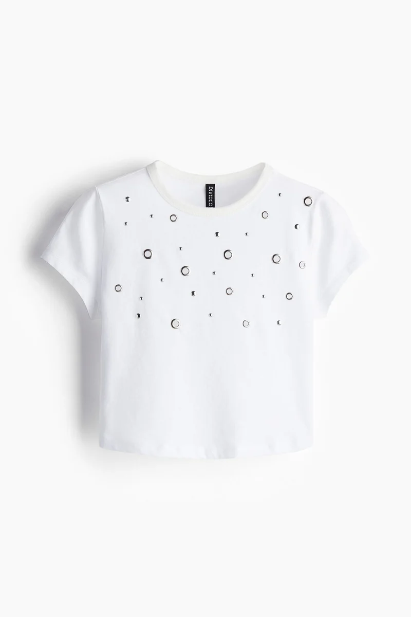 H&M Cropped embellished T-shirt