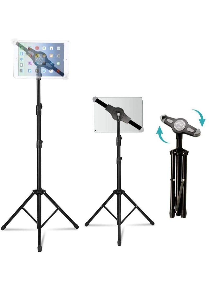 ELTRAZONE IPad and Mobile Phone Tripod Stand,Height Adjustable 20 to 60 Inch with 360 Degree Rotating Tablet Holder for iPad Air,iPad Pro and More 9.5 to 14.5 Inch Tablets, Coming with Carrying Bag - Image 1