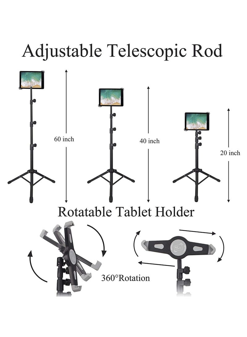 ELTRAZONE IPad and Mobile Phone Tripod Stand,Height Adjustable 20 to 60 Inch with 360 Degree Rotating Tablet Holder for iPad Air,iPad Pro and More 9.5 to 14.5 Inch Tablets, Coming with Carrying Bag - Image 4