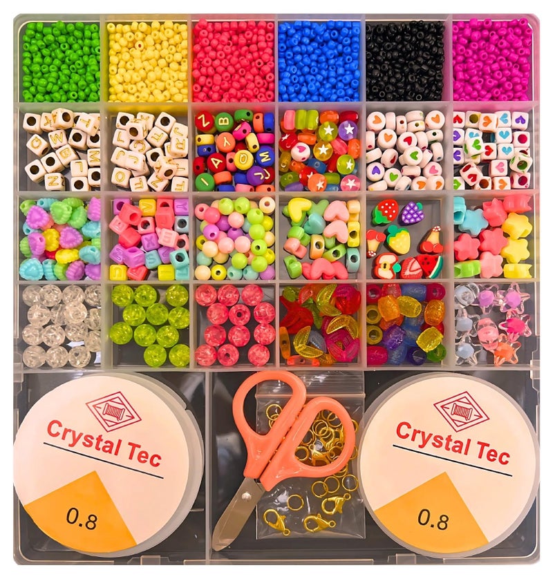 Crystal Tec DIY Jewelry Making Kit with Hooks 2 String Reels Scissors Handmade Necklace Bracelets Rings Pendant Keychain Making Kit with Seed Pop Flat Shell Beads Letter Shapes Art Craft Activity Kit for Kids Party Favors Goodie Bag Stuffers Birthday Gifts Return Gifts Screen Free Activity - Image 1
