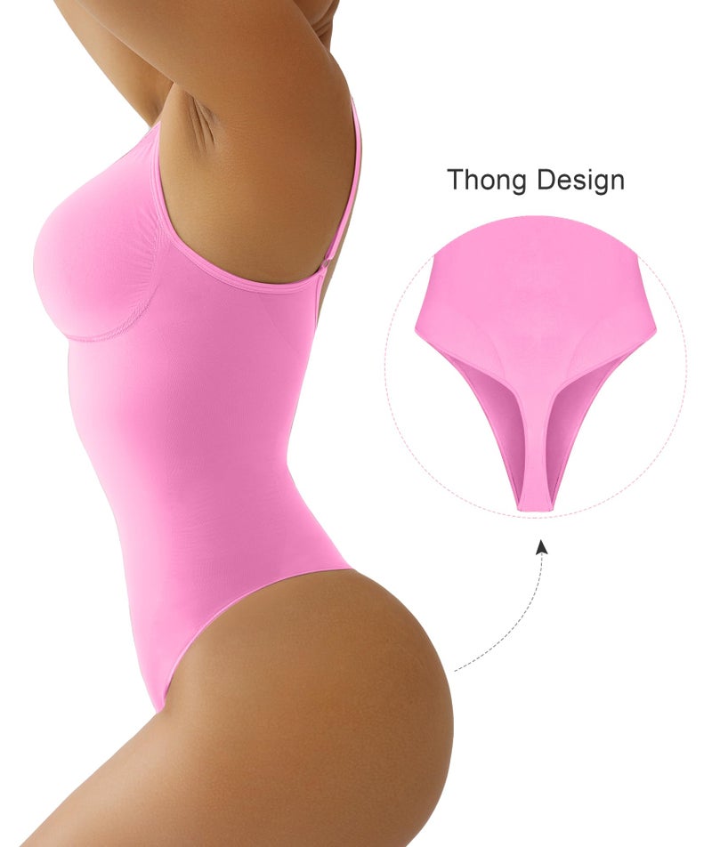 SHAPERX Women's Seamless Shapewear Bodysuit Tummy Control Body Shaper Waist Defining Body Suit,SZ5215-Pink-S/M - Image 2