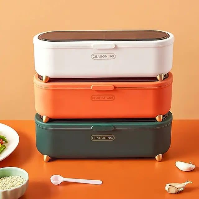 Meetzone 4 Compartments Seasoning Box With Lid Seasoning Storage Box Container Seasoning Box with Cover and Serving Spoons Kitchen Condiment Jars Plastic Seasoning Box Set 1psMulticolour - Image 5