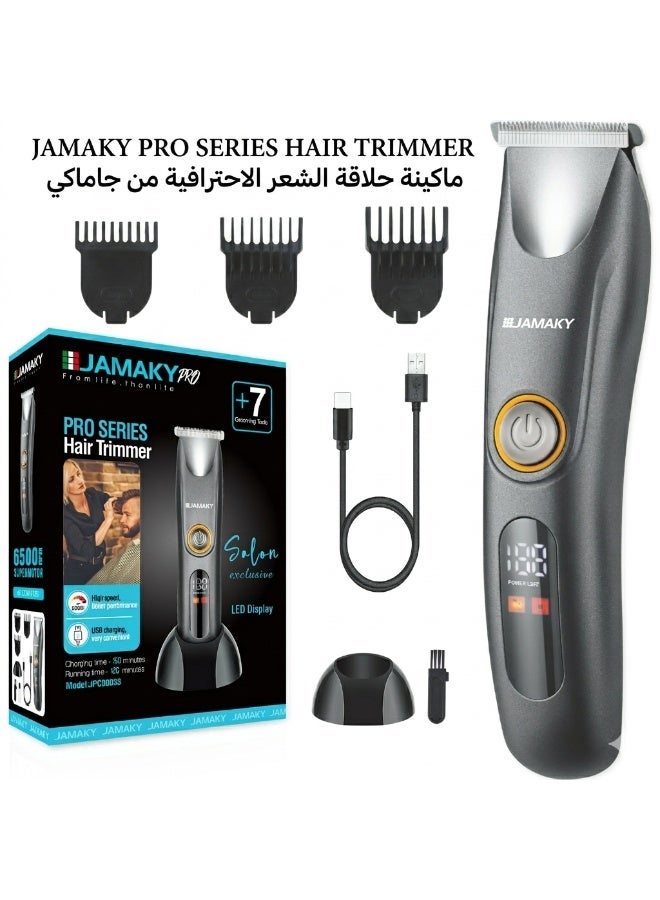 Jamaky Pro Series Hair Trimmer – Professional Cordless Hair & Beard Trimmer with LED Display, USB Charging & Precision T-Blade Grooming Kit - Image 1