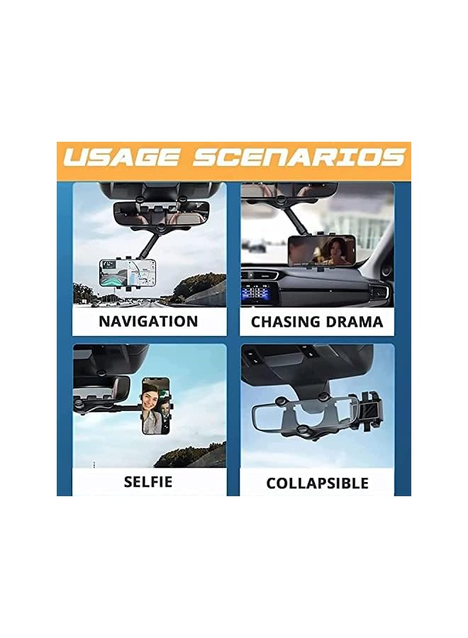 S-TOP 360°Rotatable and Retractable Car Phone Holder, Multifunctional Car Rearview Mirror Phone Holder, Universal Phone Navigation GPS Holder for All Smartphones and Car - Image 2