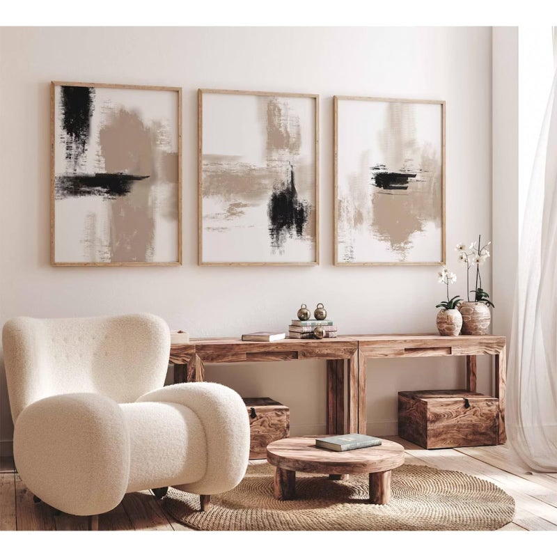 Joocrise Beige Abstract Wall Art Painting Set of 3 Neutral Canvas Wall Art Prints Black Beige Modern Wall Decor Minimalist Art Pictures Abstract Modern Artwork for Room Bedroom 24x36 Inch Unframed - Image 1