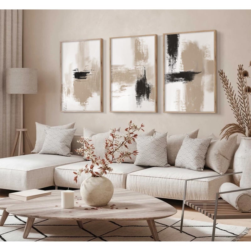 Joocrise Beige Abstract Wall Art Painting Set of 3 Neutral Canvas Wall Art Prints Black Beige Modern Wall Decor Minimalist Art Pictures Abstract Modern Artwork for Room Bedroom 24x36 Inch Unframed - Image 3