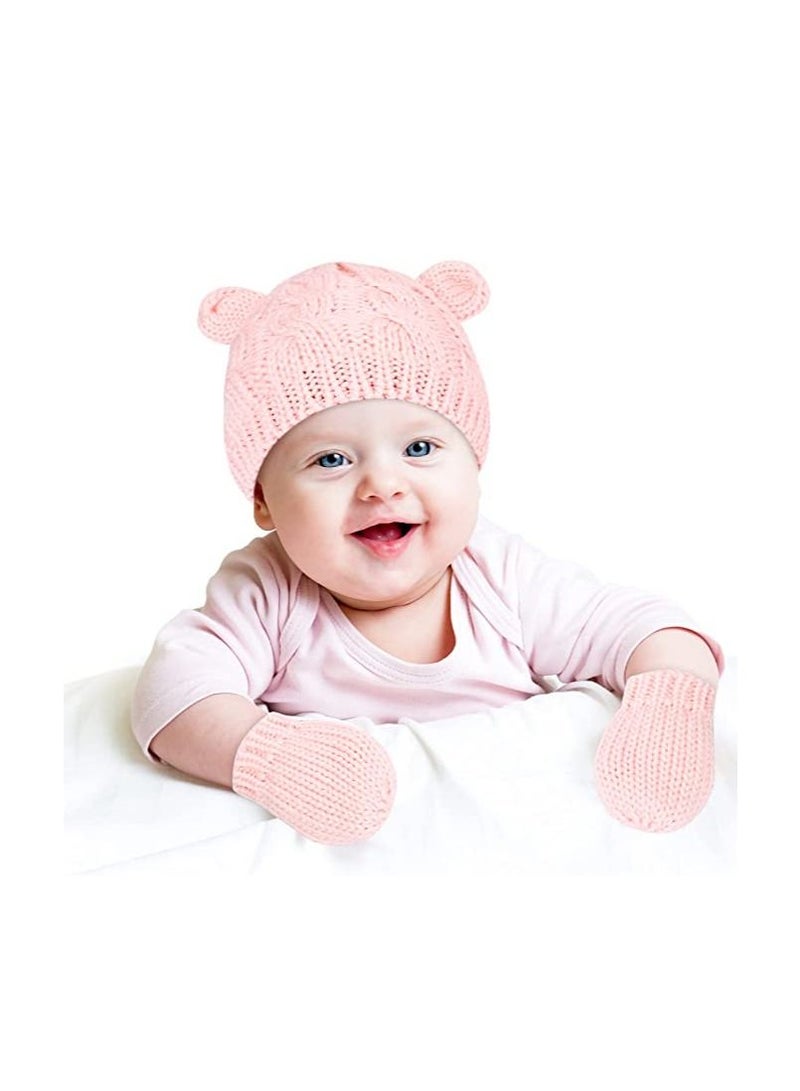Newborn Winter Beanie Hat Gloves Set for Baby Girls Boys, Infant Toddler Warm Knitted Hat Gloves, Uni-Baby Beanies - Image 4