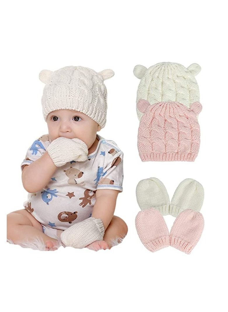 Newborn Winter Beanie Hat Gloves Set for Baby Girls Boys, Infant Toddler Warm Knitted Hat Gloves, Uni-Baby Beanies - Image 1
