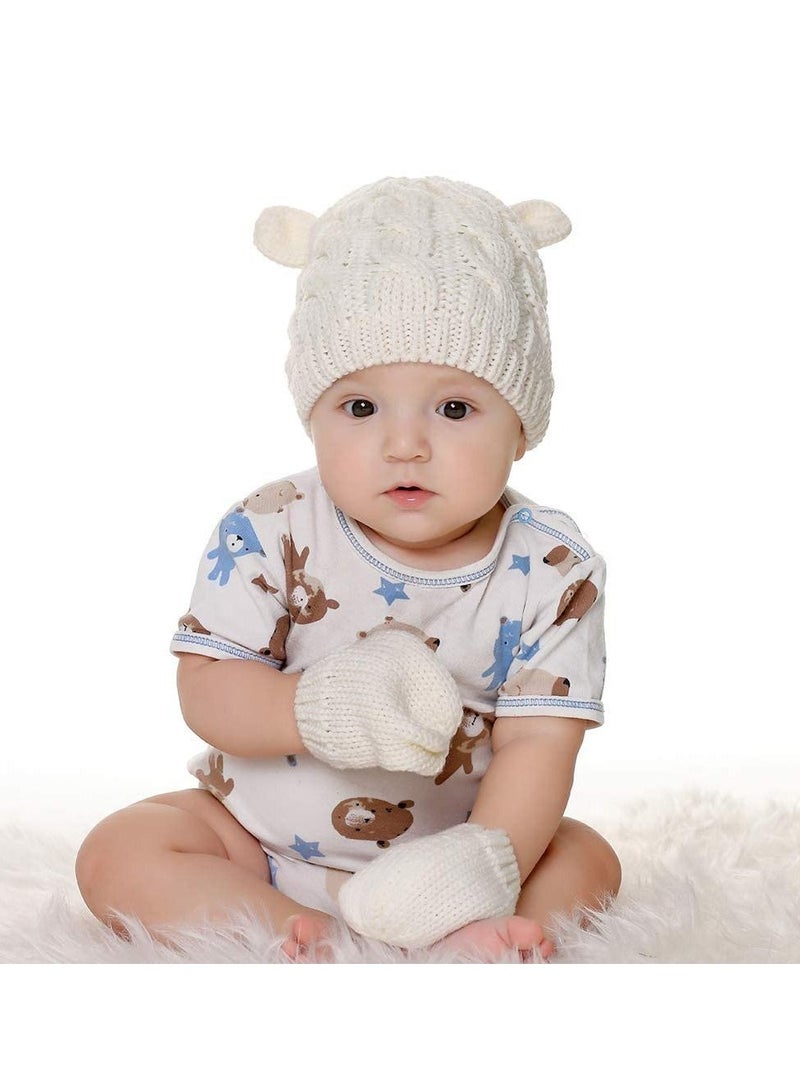 Newborn Winter Beanie Hat Gloves Set for Baby Girls Boys, Infant Toddler Warm Knitted Hat Gloves, Uni-Baby Beanies - Image 2