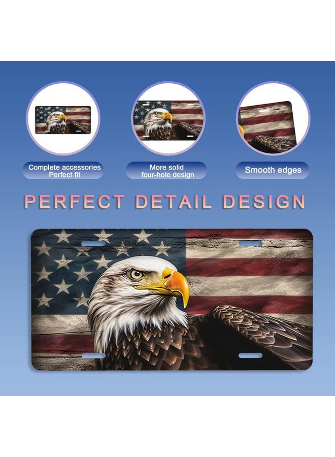 Snowmolle Front License Plate,American Flag with Eagle License Plates Cover Rust-Proof Stainless Steel Metal Car Plate Tag Funny Novelty Vanity Tag Screw Decorative for Men Women Display Use Only - Image 2