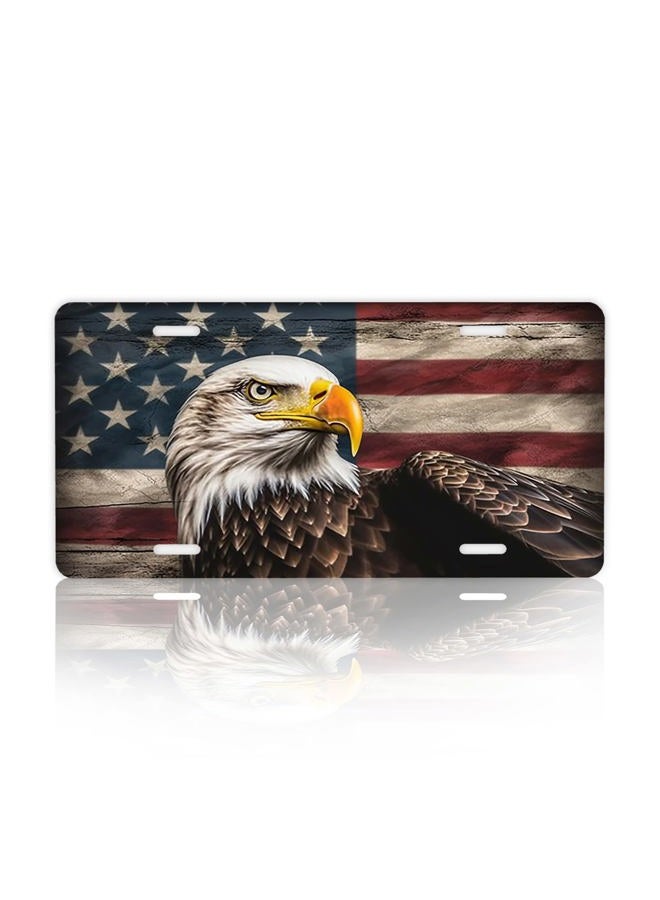 Snowmolle Front License Plate,American Flag with Eagle License Plates Cover Rust-Proof Stainless Steel Metal Car Plate Tag Funny Novelty Vanity Tag Screw Decorative for Men Women Display Use Only - Image 1
