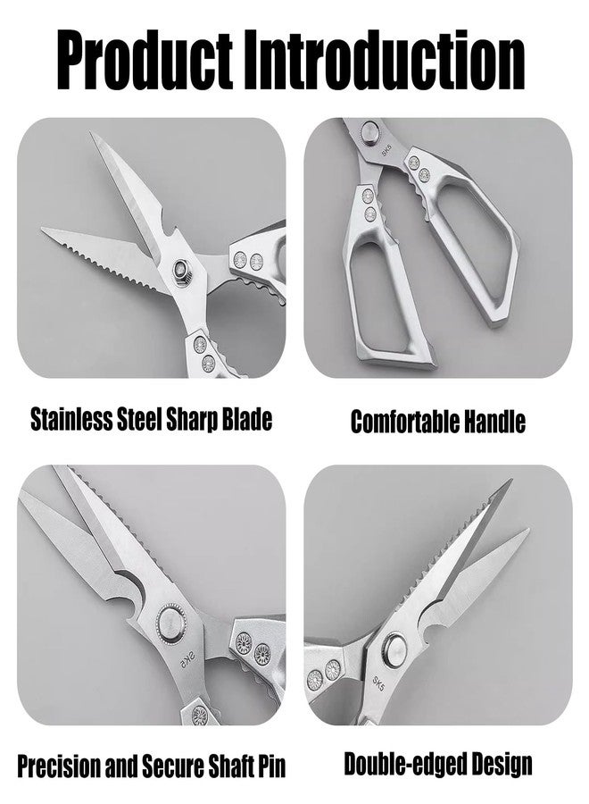 Hazyore Stainless Steel Kitchen Scissors, Kitchen Scissors All Purpose, Stainless Steel Cooking Aid Scissors Heavy Duty Poultry Shears Sharp Silver Meat Scissors Dishwasher Safe - Image 3