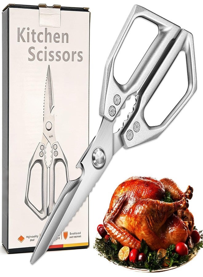 Hazyore Stainless Steel Kitchen Scissors, Kitchen Scissors All Purpose, Stainless Steel Cooking Aid Scissors Heavy Duty Poultry Shears Sharp Silver Meat Scissors Dishwasher Safe - Image 1