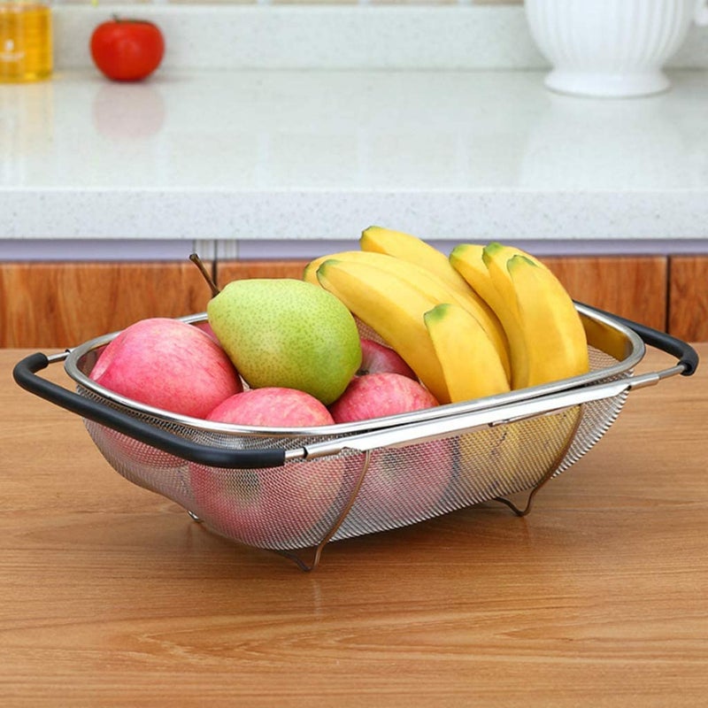 BLEQYS Large Extendable Colander Strainer Over The Sink Retractable Kitchen Basket to Wash Vegetables and Fruits Food Strainers to Drain Pasta and Dry Dishes Black Stainless Steel - Image 2
