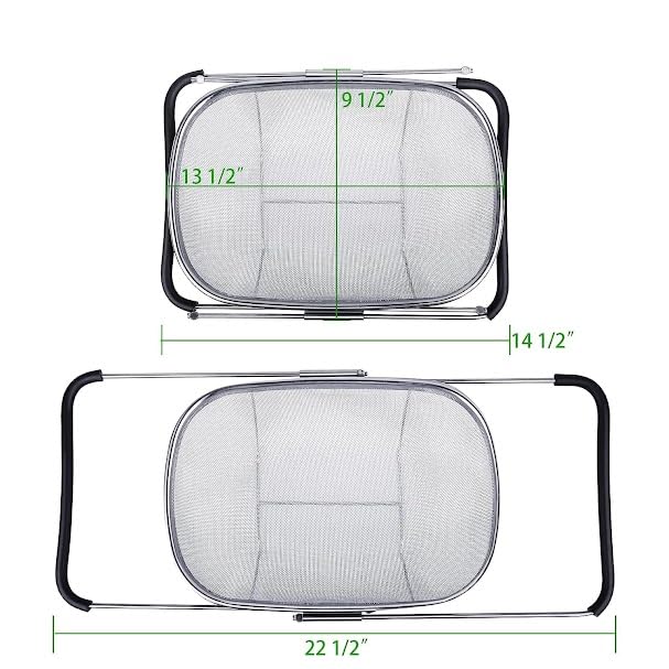 BLEQYS Large Extendable Colander Strainer Over The Sink Retractable Kitchen Basket to Wash Vegetables and Fruits Food Strainers to Drain Pasta and Dry Dishes Black Stainless Steel - Image 3