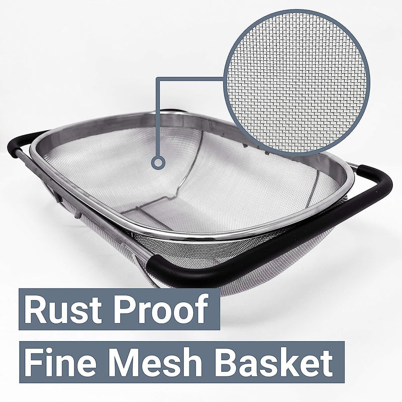 BLEQYS Large Extendable Colander Strainer Over The Sink Retractable Kitchen Basket to Wash Vegetables and Fruits Food Strainers to Drain Pasta and Dry Dishes Black Stainless Steel - Image 5