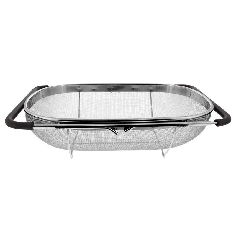 BLEQYS Large Extendable Colander Strainer Over The Sink Retractable Kitchen Basket to Wash Vegetables and Fruits Food Strainers to Drain Pasta and Dry Dishes Black Stainless Steel - Image 1